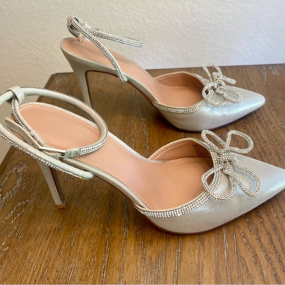 BCBGeneration Annese Silver And Rhinestone Heels Ankle Straps - Picture 4 of 8